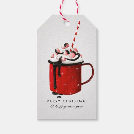 Waterverf hete chocolade aangepaste boodschap Kers Cadeaulabel (Voorkant)
