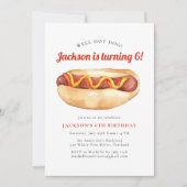 Waterverf Hete Dog Kinderen van Birthday Party Kaart (Voorkant)