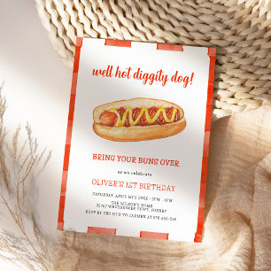 Waterverf Hete Dog Kinderen van Birthday Party Kaart
