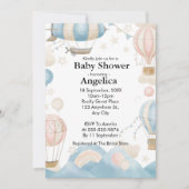 Waterverf Hete Luchtballon Baby shower Invitation Kaart (Voorkant)