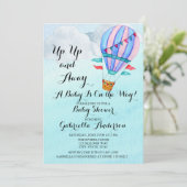 Waterverf Hete Luchtballon Baby shower Invitation Kaart (Staand voorkant)
