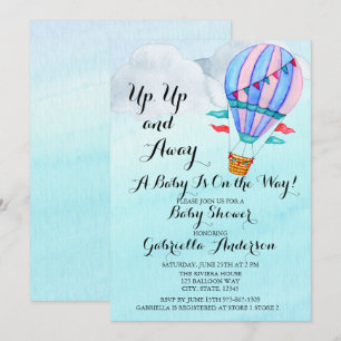 Waterverf Hete Luchtballon Baby shower Invitation Kaart