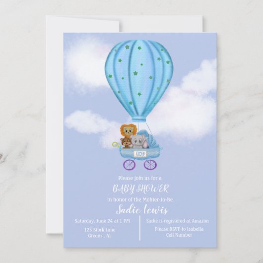 Waterverf Hete Luchtballon Baby shower Jongen Kaart (Voorkant)