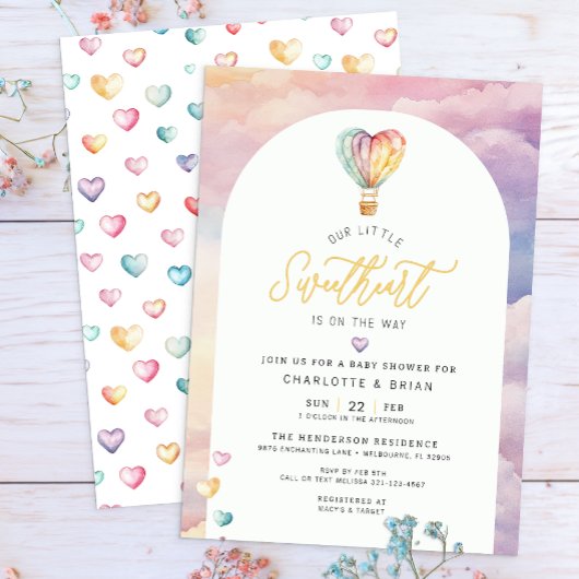 Waterverf Hete Luchtballon Baby shower Uitnodigen Kaart