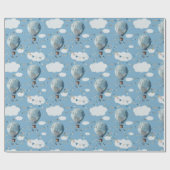 Waterverf Hete Luchtballon Blauw // Cadeaupapier (Vlak)