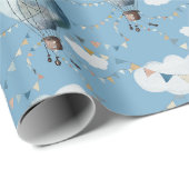 Waterverf Hete Luchtballon Blauw // Cadeaupapier (Rol Hoek)