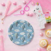 Waterverf Hete Luchtballon Blauw // Verjaardag van Papieren Bordje (Feest)