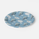 Waterverf Hete Luchtballon Blauw // Verjaardag van Papieren Bordje (Gekanteld)