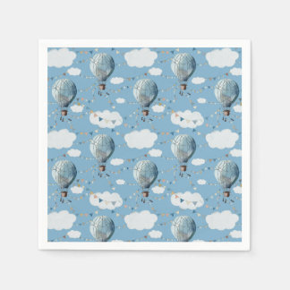 Waterverf Hete Luchtballon Blauw // Verjaardag van Servet