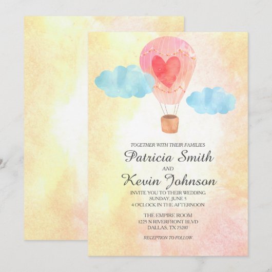 Waterverf Hete Luchtballon Bruiloft Kaart (Voorkant / Achterkant)