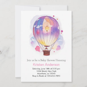 Waterverf Hete Luchtballon Meisje Baby shower Kaart