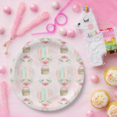 Waterverf Hete Luchtballon Mint Roze Perzik Papieren Bordje (Feest)