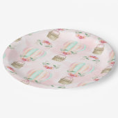 Waterverf Hete Luchtballon Mint Roze Perzik Papieren Bordje (Gekanteld)