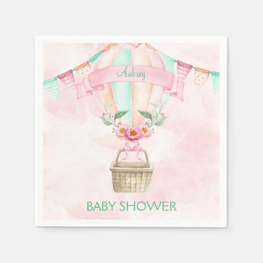Waterverf Hete Luchtballon Mint Roze Perzik Servetten (Voorkant)