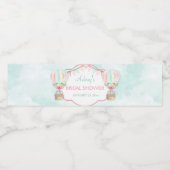 Waterverf Hete Luchtballon Mint Roze Perzik Waterfles Etiket (Enkel label)