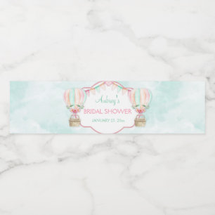 Waterverf Hete Luchtballon Mint Roze Perzik Waterfles Etiket