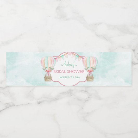 Waterverf Hete Luchtballon Mint Roze Perzik Waterfles Etiket (Enkel label)