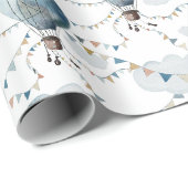 Waterverf Hete Luchtballon Wit // Cadeaupapier (Rol Hoek)