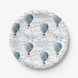 Waterverf Hete Luchtballon Wit // Verjaardag van h Papieren Bordje