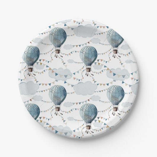 Waterverf Hete Luchtballon Wit // Verjaardag van h Papieren Bordje (Voorkant)