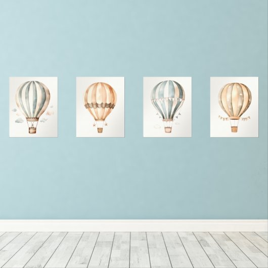  Waterverf Hete Luchtballons Kwekerij Muurkunst Sets (Houten vloer)