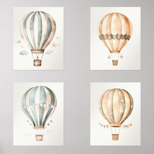  Waterverf Hete Luchtballons Kwekerij Muurkunst Sets (Voorkant)