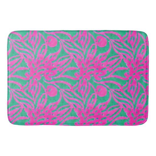 Waterverf Hete roze Aqua Oversize Damask Geïnspire Badmat (Voorkant)