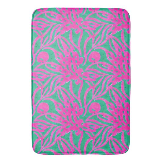 Waterverf Hete roze Aqua Oversize Damask Geïnspire Badmat (Voorkant Verticaal)