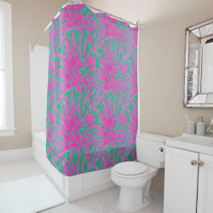 Waterverf Hete roze Aqua Oversize Damask Geïnspire Douchegordijn