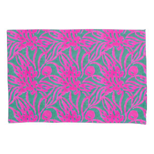 Waterverf Hete roze Aqua Oversize Damask Geïnspire Kussensloop