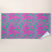 Waterverf Hete roze Aqua Oversize Damask Geïnspire Strandlaken (Voorkant)