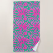 Waterverf Hete roze Aqua Oversize Damask Geïnspire Strandlaken (Voorkant)