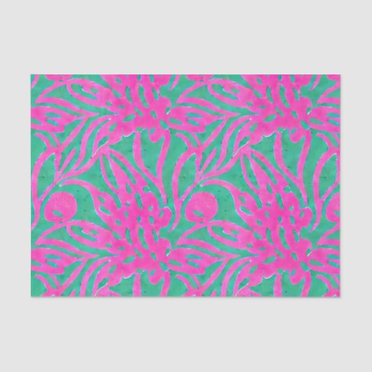 Waterverf Hete roze Aqua Oversize Damask Geïnspire Tissuepapier (Voorkant)