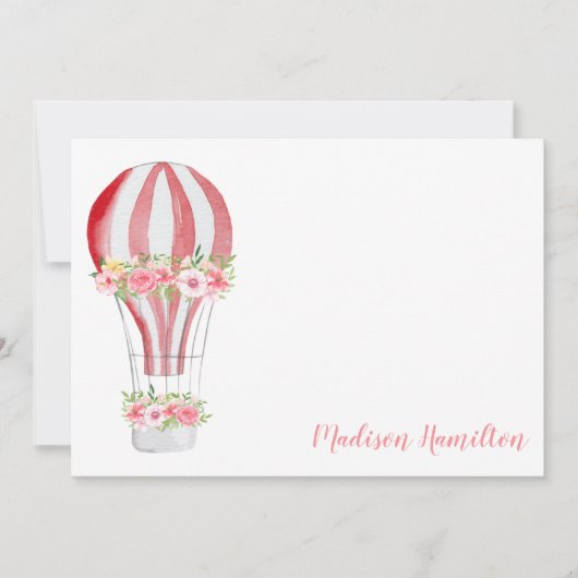 Waterverf heteluchtballon gepersonaliseerd briefpa notitiekaartje (Voorkant)