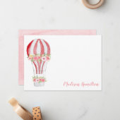 Waterverf heteluchtballon gepersonaliseerd briefpa notitiekaartje (Voorkant / Achterkant in situ)