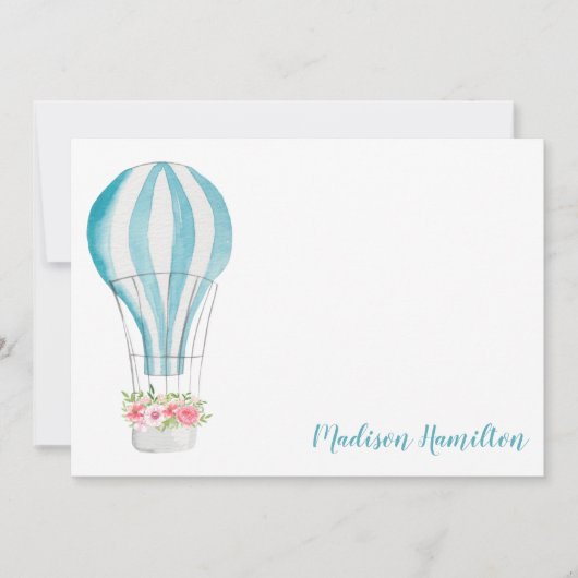 Waterverf heteluchtballon gepersonaliseerd briefpa notitiekaartje (Voorkant)