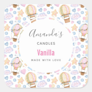 Waterverf heteluchtballon - kaarscent vierkante sticker