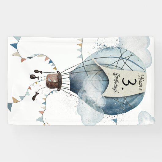 Waterverf heteluchtballon // Verjaardag van het Ki Spandoek (Horizontaal)