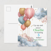 Waterverf heteluchtballonnen en glitterwolken briefkaart (Voorkant / Achterkant)