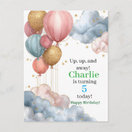 Waterverf heteluchtballonnen en glitterwolken briefkaart