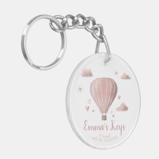Waterverf heteluchtballonscène AcrylSleutelhanger Sleutelhanger (Voorkant Links)
