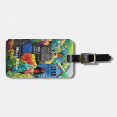 Waterverf heuveldorp met kleurrijke huizen bagagelabel (Voorkant horizontaal)