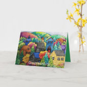 Waterverf heuveldorp met kleurrijke huizen kaart (Gele Bloem)