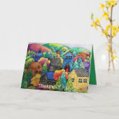 Waterverf heuveldorp met kleurrijke huizen kaart (Gele Bloem)