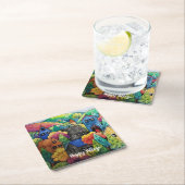 Waterverf heuveldorp met kleurrijke huizen kartonnen onderzetters (Insitu)