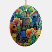 Waterverf heuveldorp met kleurrijke huizen keramisch ornament (Rechts)