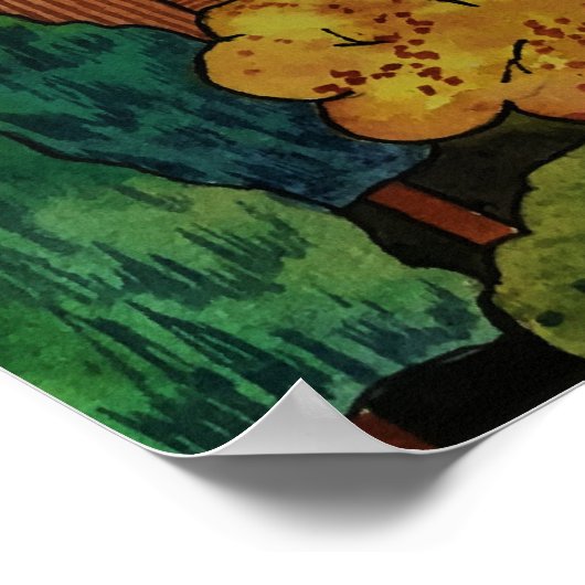 Waterverf heuveldorp met kleurrijke huizen poster (Hoek)