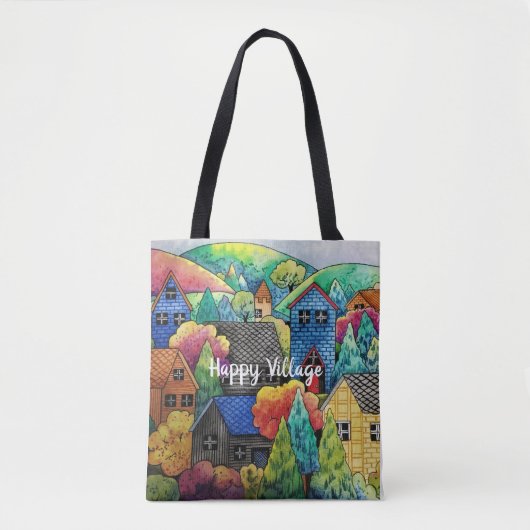 Waterverf heuveldorp met kleurrijke huizen tote bag (Voorkant)