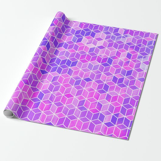 Waterverf hexagon illustratiepatroon cadeaupapier (Uitgerold)