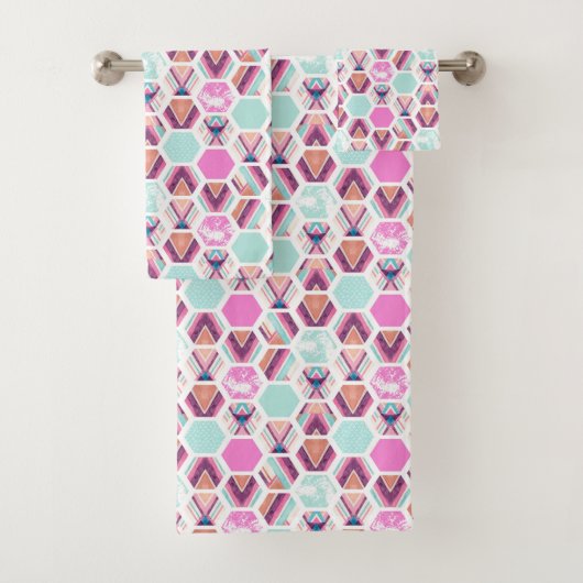 Waterverf Hexagon Patroon Bad Handdoek (Insitu)